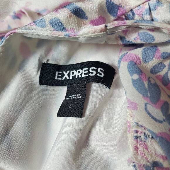 Express Women Chiffon Pastel Balloon Sleeves Wrap Babydoll Top Size Large Whimsy - Picture 9 of 10